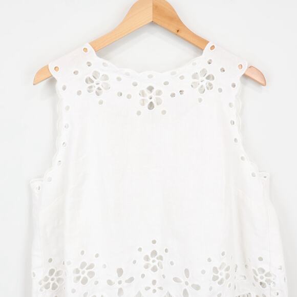 Madewell Embroidered Eyelet High Low 100% Linen Tank Top White Large NWT - Picture 2 of 9